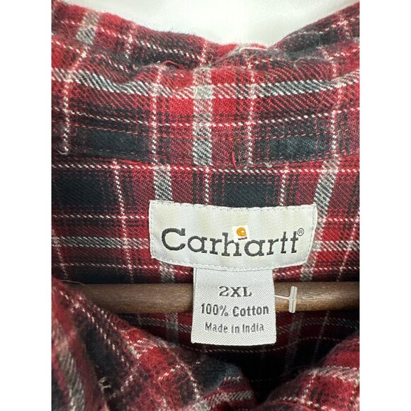 Carhartt Mens Red & Black Plaid Button Down Long Sleeve Flannel Shirt 2XL - Picture 4 of 10